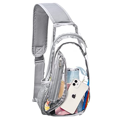 gdbis Clear Sling Bag, Stadium Approved Small PVC Crossbody Backpack, Transparent Casual Chest Daypack for Hiking, Stadium or Concerts, Grey