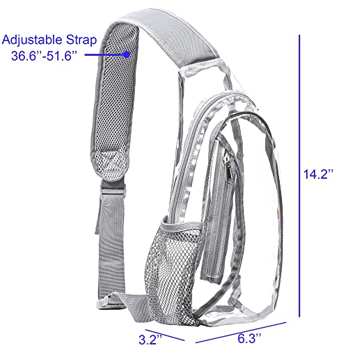 gdbis Clear Sling Bag, Stadium Approved Small PVC Crossbody Backpack, Transparent Casual Chest Daypack for Hiking, Stadium or Concerts, Grey