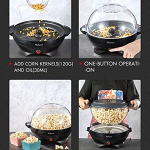 Popcorn Machine, 6-Quart Popcorn Popper maker, Nonstick Plate, Electric Stirring with Quick-Heat Technology, Cool Touch Handles (Black)