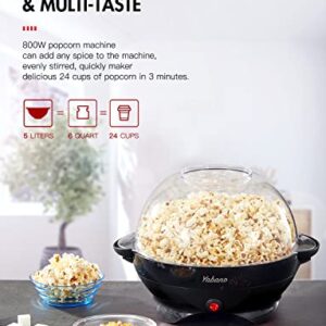 Popcorn Machine, 6-Quart Popcorn Popper maker, Nonstick Plate, Electric Stirring with Quick-Heat Technology, Cool Touch Handles (Black)