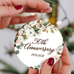 Kokaaee 50th Year Anniversary Ornament Wedding Marriage 50 Years Anniversary Valentines Day Gifts Ideas Hanging Ceramic Decorations for Her Him Parents Couple Husband Wife Present