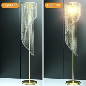 QiMH Crystal Floor Lamp for Living Room/ Bedroom Decor, Bling Elegant Rain Lamp, Gold Standing Indoor Tall Pole Light Simple Floor Lamp with Foot Switch