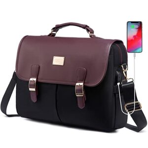 lovevook laptop bag for women, 15.6 inch large capacity computer briefcase case, crossbody messenger shoulder bag, office business work tote bags purse for travel gifts, deep plum-black