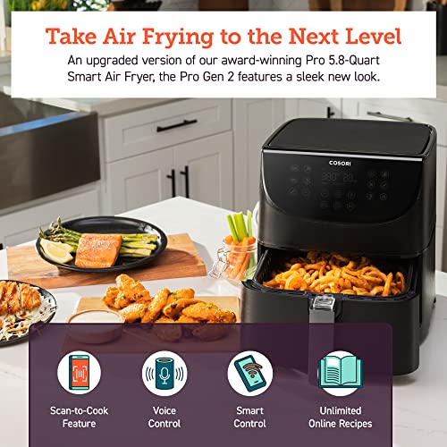 COSORI Air Fryer 5.8QT Pro Gen Smart 11-in-1 Toaster Oven , 100 Recipes Cookbook, 200+ Online Recipes , APP and Touch Screen Control, Works with Alexa & Google Assistant, Dishwasher-Safe Square Basket