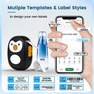 Bluetooth Label Maker Machine with Tape, Portable Bluetooth Label Printer, Thermal Mini Label Printer, Multiple Templates Inkless for Phone Pad Office Organization Home Kitchen Storage-Black