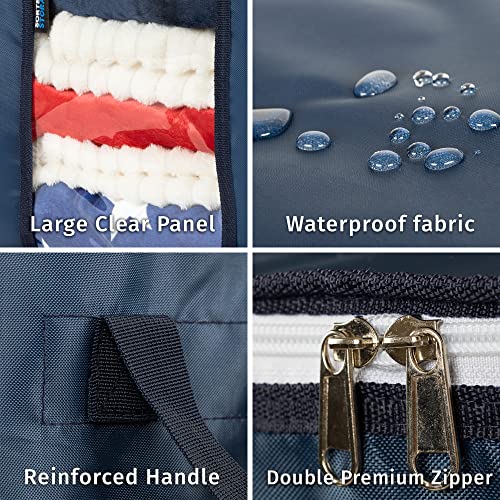 Summer & Winter Clothes Storage Bags with Zipper – 60L Closet Declutter Organizer Collapse Storage Bins for Comforter, Blanket, Bedding – Reinforced Fabric Clothing Storage Bags – Navy, 6 Pack