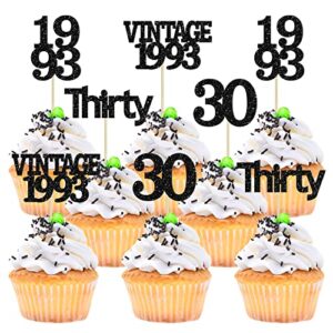 gyufise 24pcs vintage 1993 cupcake toppers cheers to 30 fabulous thirty cupcake picks decorations for 30th birthday wedding anniversary party supplies black