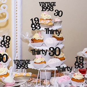 Gyufise 24Pcs Vintage 1993 Cupcake Toppers Cheers to 30 Fabulous Thirty Cupcake Picks Decorations for 30th Birthday Wedding Anniversary Party Supplies Black