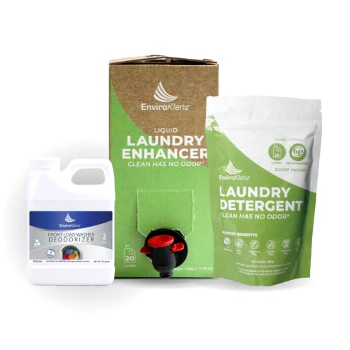 EnviroKlenz Liquid Laundry Enhancer | Non-Toxic, Fragrance-Free Additive | 20 loads, 77 Fl oz with 3 load EnviroKlenz Washing Deodorizer, and EnviroKlenz Powder Detergent, 20 loads