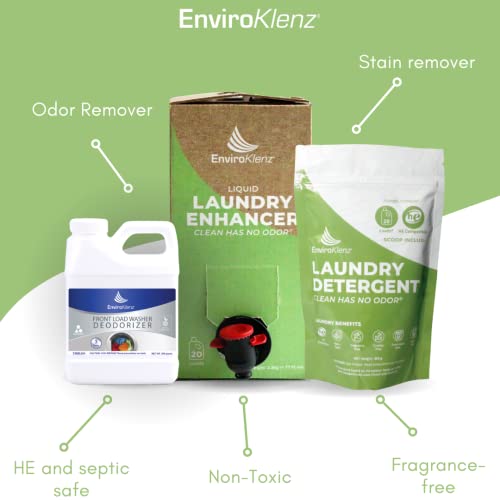 EnviroKlenz Liquid Laundry Enhancer | Non-Toxic, Fragrance-Free Additive | 20 loads, 77 Fl oz with 3 load EnviroKlenz Washing Deodorizer, and EnviroKlenz Powder Detergent, 20 loads