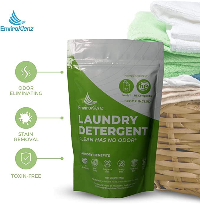 EnviroKlenz Liquid Laundry Enhancer | Non-Toxic, Fragrance-Free Additive | 20 loads, 77 Fl oz with 3 load EnviroKlenz Washing Deodorizer, and EnviroKlenz Powder Detergent, 20 loads