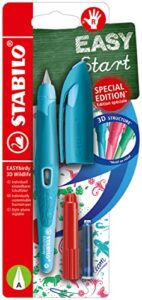 stabilo ergonomic school fountain pen easybirdy 3d wildfile special edition - nib a - right-handed - cartridge and adjustment tool included - blue