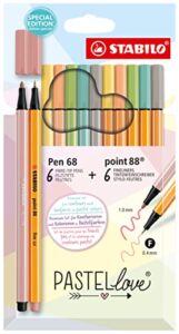 stabilo point 88 pen & pen 68 marker wallet sets, multicolor