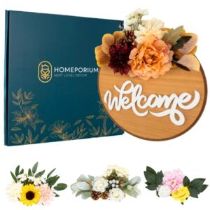 interchangeable welcome sign for front door - seasonal flower decor welcome home sign - outside porch hanging door decorations wreath flowers