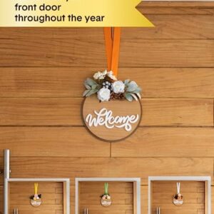 Interchangeable Welcome Sign For Front Door - Seasonal Flower Decor Welcome Home Sign - Outside Porch Hanging Door Decorations Wreath Flowers