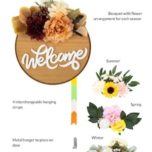 Interchangeable Welcome Sign For Front Door - Seasonal Flower Decor Welcome Home Sign - Outside Porch Hanging Door Decorations Wreath Flowers