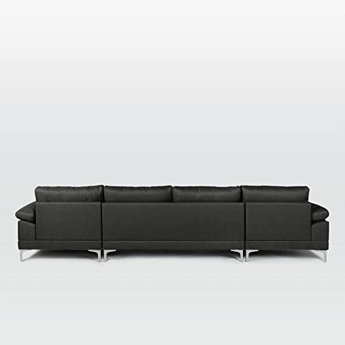 Casa Andrea Milano Modern Large Linen Fabric U-Shape Sectional Sofa, Double Extra Wide Chaise Lounge Couch, Dark Grey