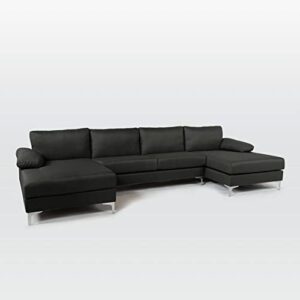 Casa Andrea Milano Modern Large Linen Fabric U-Shape Sectional Sofa, Double Extra Wide Chaise Lounge Couch, Dark Grey