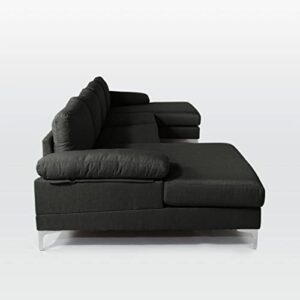 Casa Andrea Milano Modern Large Linen Fabric U-Shape Sectional Sofa, Double Extra Wide Chaise Lounge Couch, Dark Grey