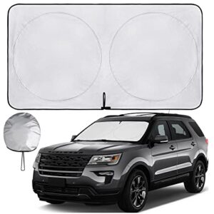 windshield sun shade - car sun shade windshield, foldable uv ray reflector car shade front windshield, sun visor for car keeps your vehicle cool, for most sedans suv and trucks - large 63 x 35.5 in