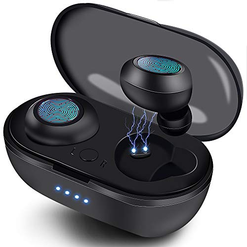 Integral Memory Earphone Wireless Earbuds,Bluetooth 5.0 Headset, IPX5 Waterproof in Ear Touch Earplug, Headset Lasting for 8 Hours, with Built-in Microphone Phone/Android/iOS (A), Black