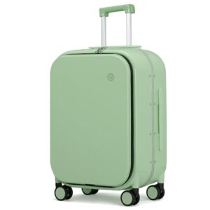 luggage suitcase with spinner wheels, 24'' checked travel luggage aluminum frame pc hardside with tsa lock & cover - avocado green