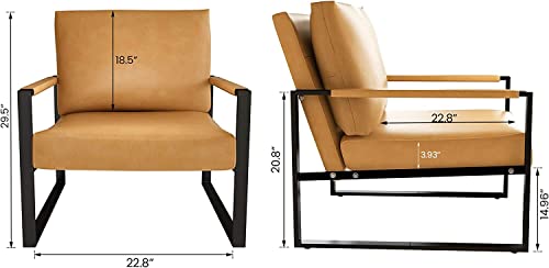 AWQM Mid-Century Retro Modern Living Room Sofa Set with Loveseat and Accent Chair, Faux Leather Loveseat Sofa and Armchair Sofa Chair for Small Space, Office, 105 Degree Slant Back, Camel