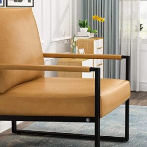 AWQM Mid-Century Retro Modern Living Room Sofa Set with Loveseat and Accent Chair, Faux Leather Loveseat Sofa and Armchair Sofa Chair for Small Space, Office, 105 Degree Slant Back, Camel