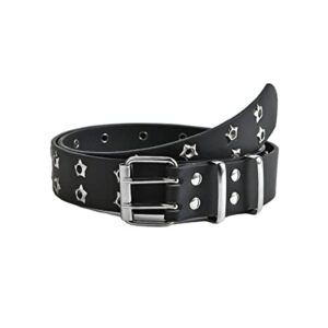 uiciop gothic belt star rivet double needle buckle pu leather belt men's and women's jeans fashion belt (black,one size)