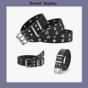 UICIOP Gothic Belt Star Rivet Double Needle Buckle PU Leather Belt Men's and Women's Jeans Fashion Belt (black,one size)