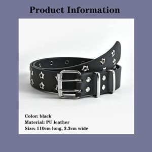 UICIOP Gothic Belt Star Rivet Double Needle Buckle PU Leather Belt Men's and Women's Jeans Fashion Belt (black,one size)