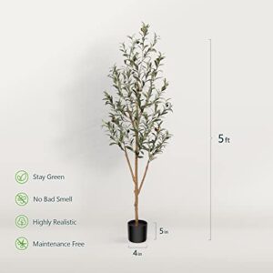 Kazeila Artificial Olive Tree Realistic Fake Silk Tree 5 Feet Tall Faux Plant for Home Decor Indoor