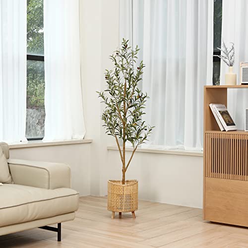 Kazeila Artificial Olive Tree Realistic Fake Silk Tree 5 Feet Tall Faux Plant for Home Decor Indoor