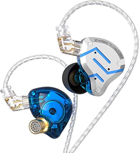 KZ ZS10 Pro Noise Cancelling Monitor Headphones,4BA+1DD 5 Driver in-Ear HiFi Metal Earphones with Stainless Steel Faceplate, 2 Pin Detachable Cable(Meteor Blue,Without Mic)