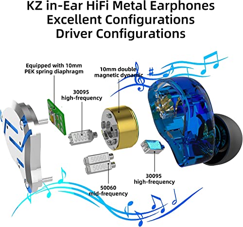 KZ ZS10 Pro Noise Cancelling Monitor Headphones,4BA+1DD 5 Driver in-Ear HiFi Metal Earphones with Stainless Steel Faceplate, 2 Pin Detachable Cable(Meteor Blue,Without Mic)