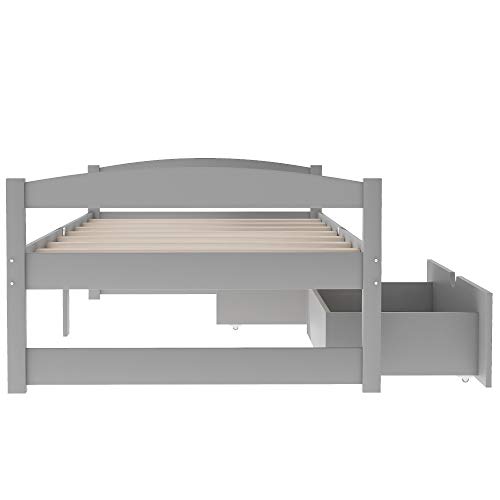 Lifeand Twin Size Daybed with 2 Drawers,Wood Storage Platform Bed for Kids Teens and Adults,No Box Spring Needed,Gray