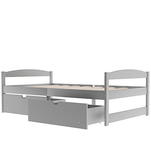 Lifeand Twin Size Daybed with 2 Drawers,Wood Storage Platform Bed for Kids Teens and Adults,No Box Spring Needed,Gray