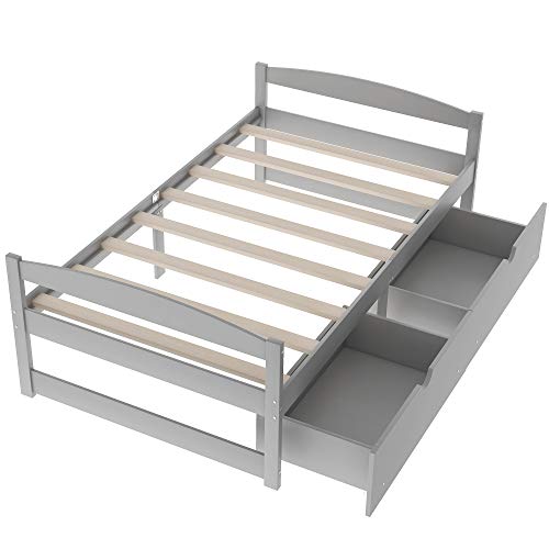 Lifeand Twin Size Daybed with 2 Drawers,Wood Storage Platform Bed for Kids Teens and Adults,No Box Spring Needed,Gray