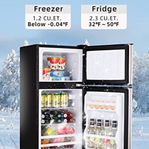 KRIB BLING 3.5 Cu.ft Retro Mini Fridge with Freezer - Compact Refrigerator for Home, Office, Dorm, or RV with Adjustable Mechanical Thermostat and 2-Door Design, Silver