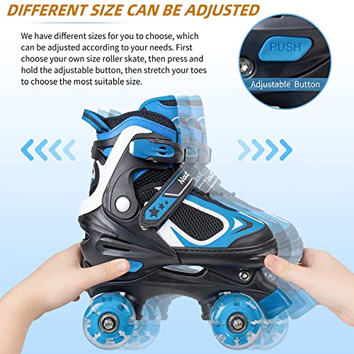 Nattork Kids Roller Skates for Boys Girls, 4 Sizes Adjustable Quad Skates with Light up Wheels,Best Gift for Beginners Outdoor Sports