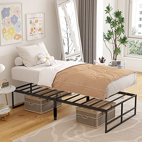 Lamhorm Twin Size Single Bed Frame for Kids Adults, Heavy Duty Metal Platform Bed Frames with Large Storage, Easy Assembly, Sturdy, Non-Slip, No Box Spring Needed(Twin)