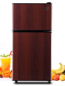 krib bling 3.5 cu.ft retro mini fridge with freezer - compact refrigerator for home, office, dorm, or rv with adjustable mechanical thermostat and 2-door design, wood