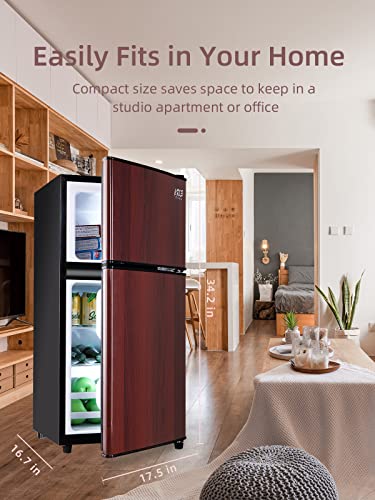 KRIB BLING 3.5 Cu.ft Retro Mini Fridge with Freezer - Compact Refrigerator for Home, Office, Dorm, or RV with Adjustable Mechanical Thermostat and 2-Door Design, Wood