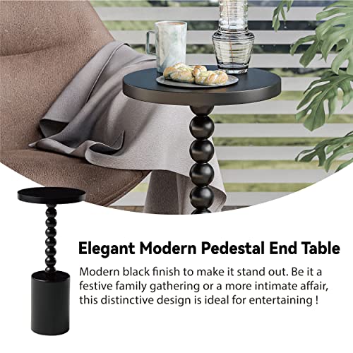 COZAYH Wood Pedestal End Table, Modern Drink Table with Base, Round Martini Table for Small Space Living Room, Bedroom, Black (PH03065-2)