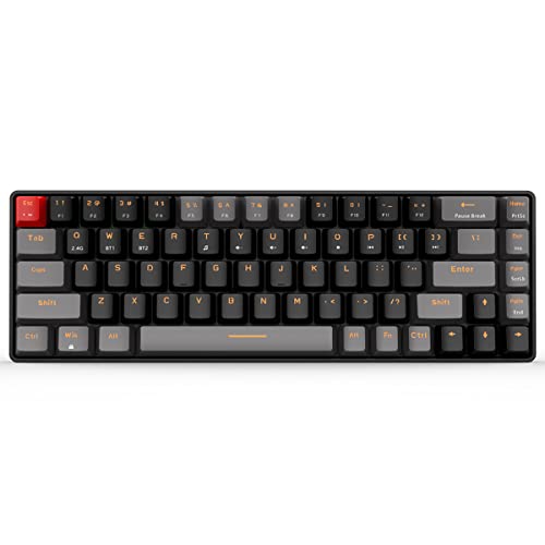 Qisan Mechanical Gaming Keyboard Dual Mode 2.4G/BT Wireless Keyboard with Brown Switch Mini Design (60%) 68 Keys Keyboard US Layout Black & Grey Combo Color for Office or Light PC Gaming