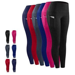 fit high waist women yoga athletic out fitness running leggings pocket pants tummy control workout sports pants hot pink