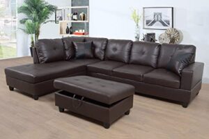sienwiey sectional sofa set, 103.5'' l-shape couch 3 pcs with chaise and storage ottoman for small space apartment living room furniture(brown,left chaise) a-brown