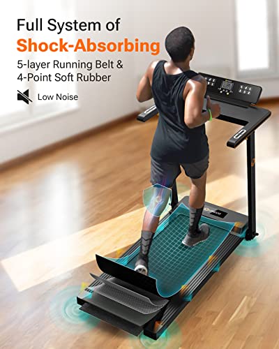 UREVO Portable Folding Treadmills for Home, Max 3.0 HP Running Walking Treadmill with 12 Pre Set Programs and Wider Tread Belt, Adjustable Display, Pause Detection