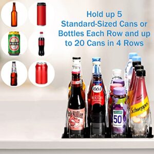 Yesland Drink Organizer for Fridge, 4 Rows Width Ajustable Soda Can Organizer for Refrigerator Self-Pushing Beverage Pusher Glide for Water Bottle, Beer Can, Juice Jar, Kitchen, Pantry, Black