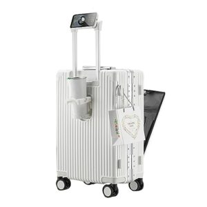 feilario aluminium frame hardside expandable spinner wheel luggage, built-in tsa lock carry on suitcase, with cup holder & usb port & phone holder - - in 18in/20in/24in sizes